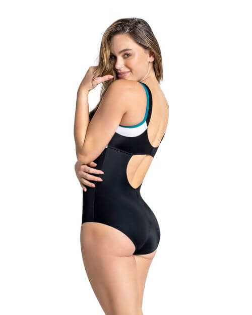 Color-Block Slimming Swimsuit Back Cutout