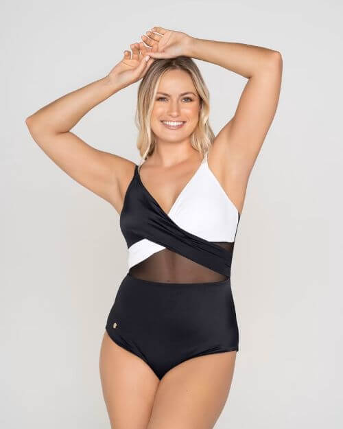 Cross-Front-Contrast-One-Piece-Slimming-Swimsuit