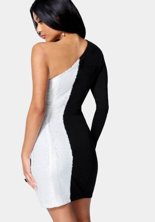 white & black sequin blazer dress