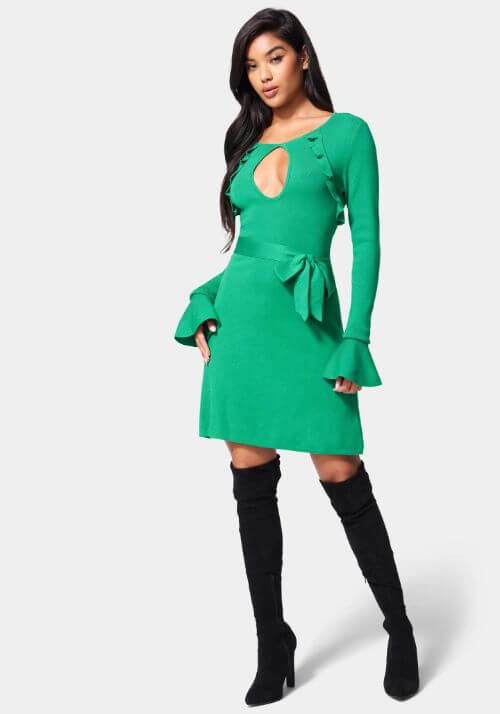 Bell-Sleeve-Belted-Sweater-Dress-emerald