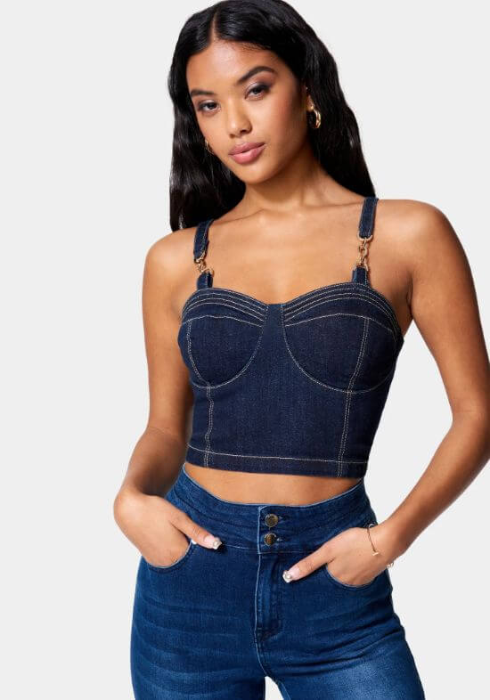 Buckle Strap Denim Bustier Top