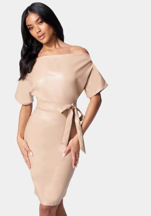 Dolman Sleeve Vegan Leather Pencil Dress