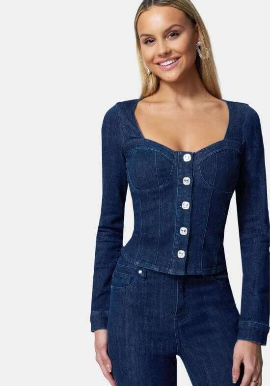 Jeweled Button Down Denim Bustier