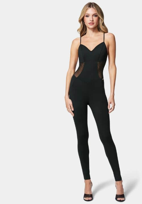 Mesh Dot Detail Knit Catsuit