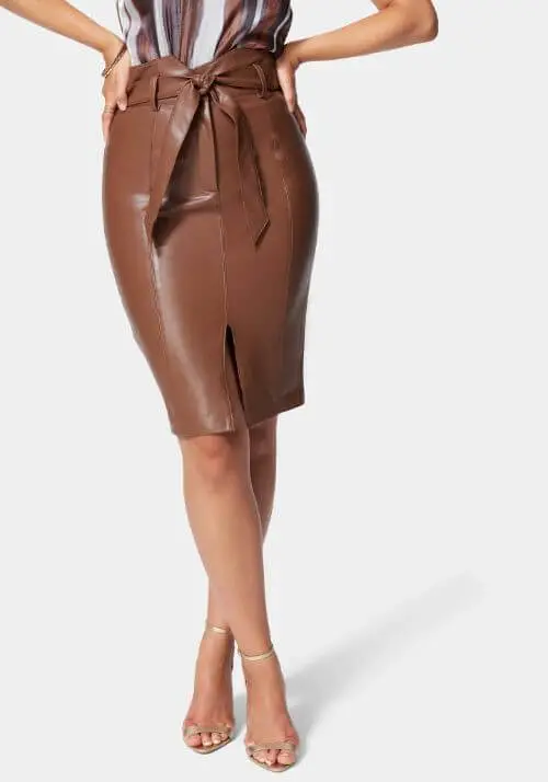 Vegan-Leather-Belted-High-Waist-Skirt