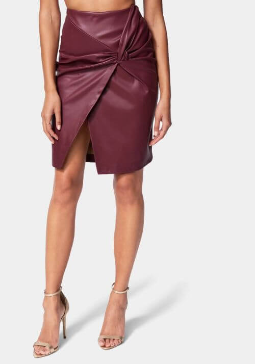 Vegan-Leather-Knot-Front-Skirt