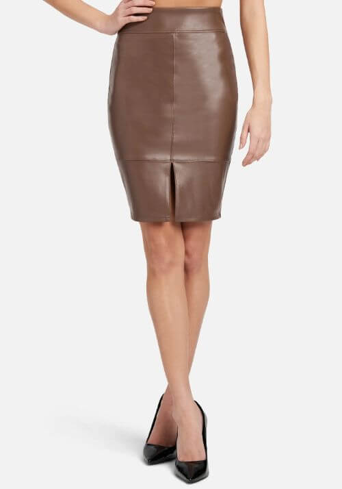 Vegan-Leather-Slit-Pencil-Skirt-coffee