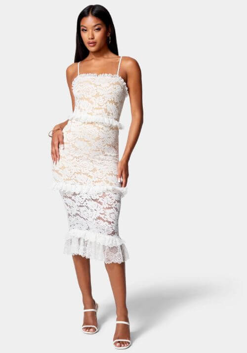 Lace Tiered Ruffle Midi Dress