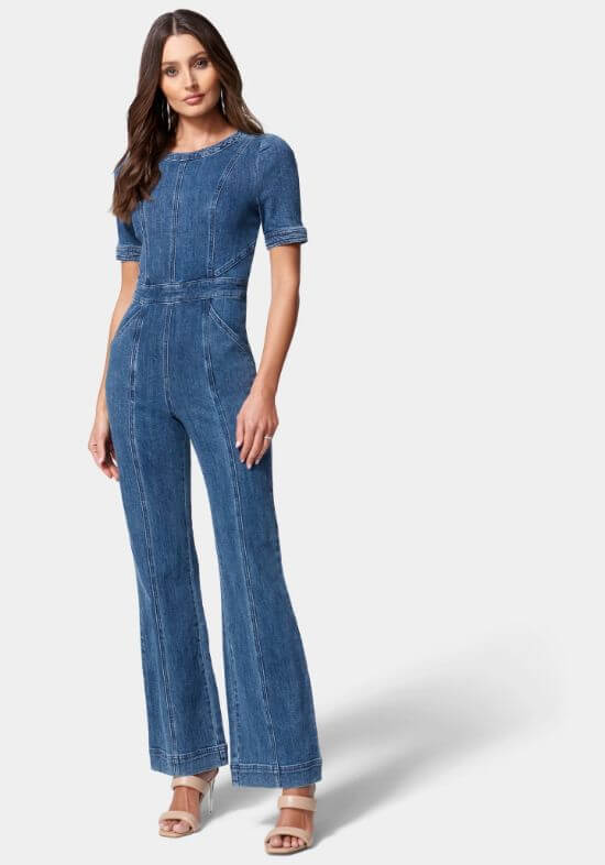 Puff-Sleeve-Wide-Leg-Denim-Jumpsuit