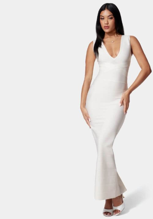 White Bandage Double V Dress