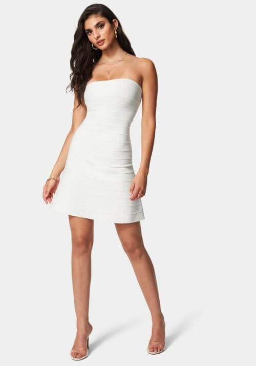 White Bandage Strapless A-Line Dress