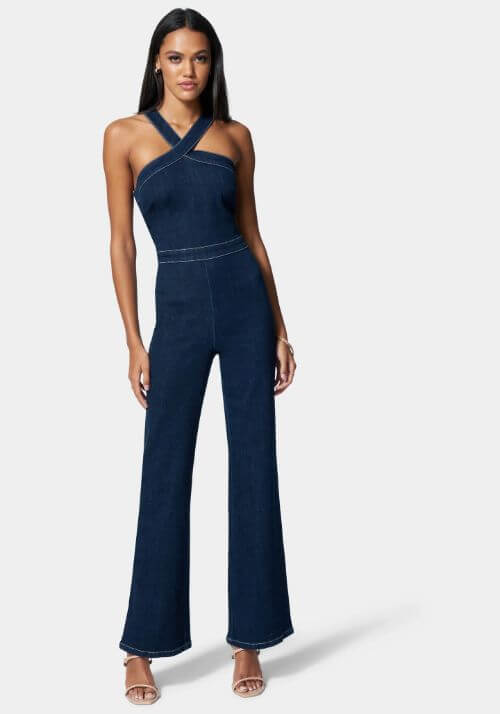 Wide Leg Side Snap Denim Jumpsuit