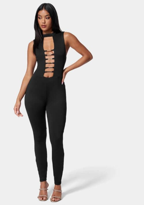 black no sleeve bodycon jumpsuit