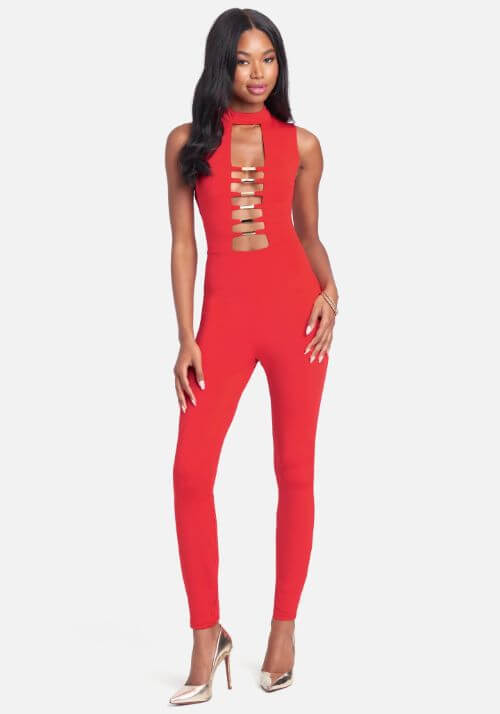 red bodycon jumpsuit