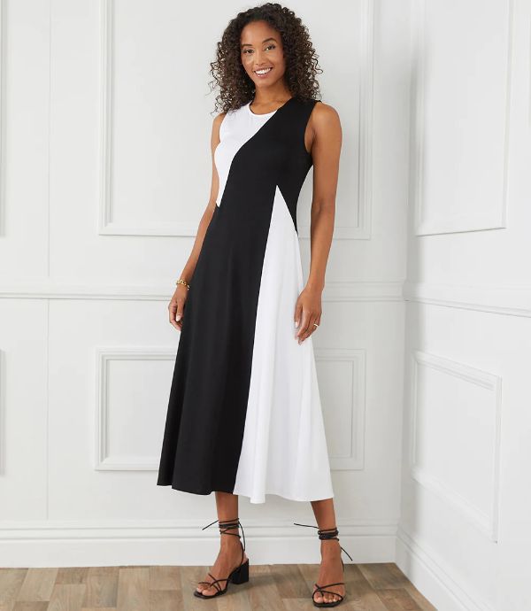 Black and White Sleeveless Colorblock Dress