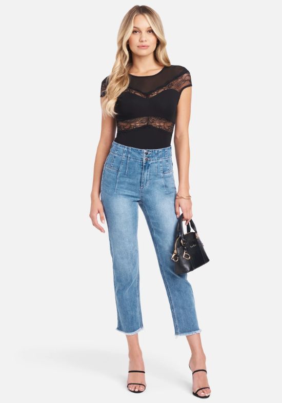 Front Pleating Straight Leg Jeans