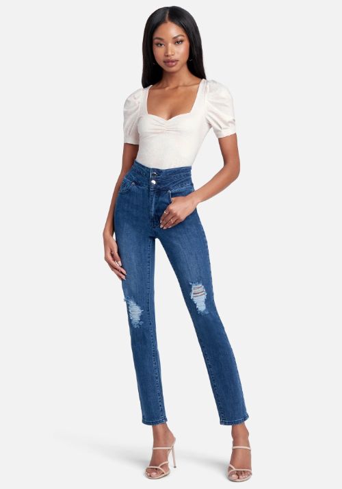 High Waist Destructed Slim Leg Jeans