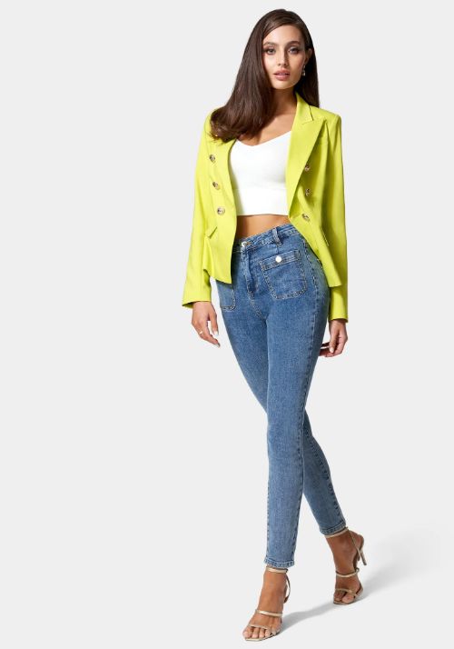 High Waist Patch Pocket Skinny Leg Jeans