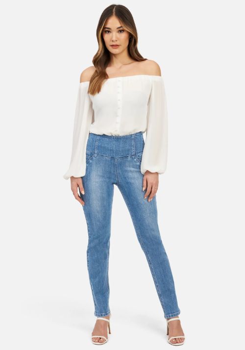 High Waist Zipper Detail Slim Leg Jeans