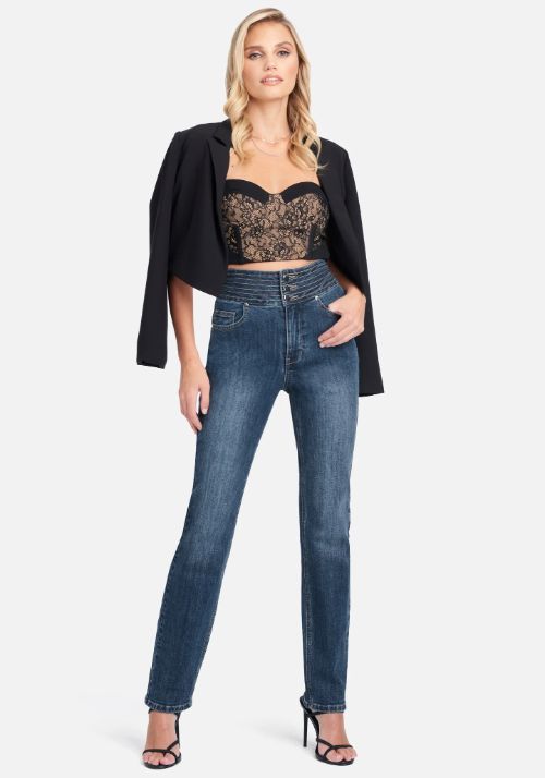 Sculpted High Waist Multi Stitch Straight Leg Jeans