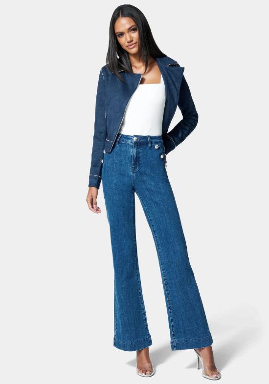 Wide Leg Button Detail Jean