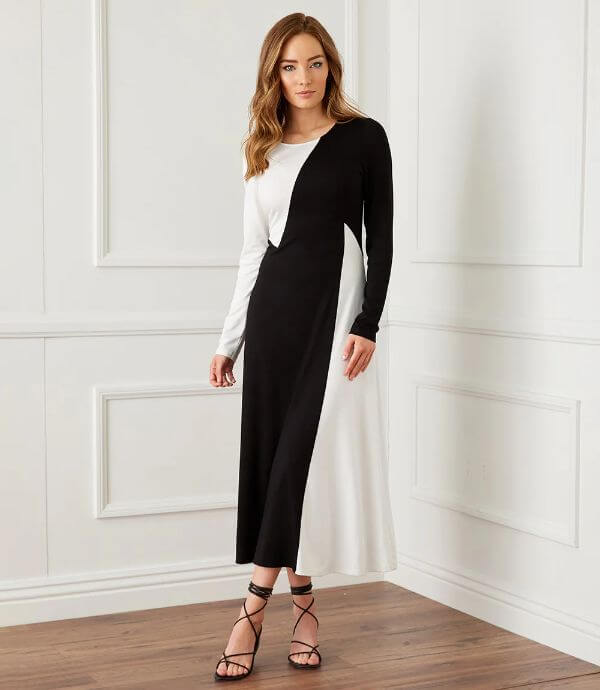 colorblock-dress-black-white-long-sleeve