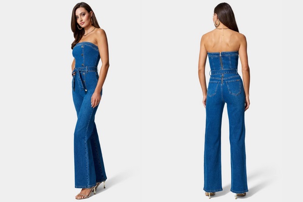 Strapless Belted Denim Jumpsuit