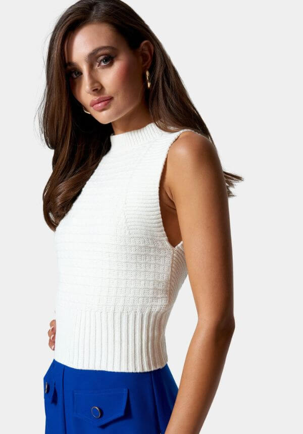 White Sleeveless Open Back Sweater Top