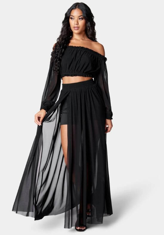 black-two-piece-mesh-dress