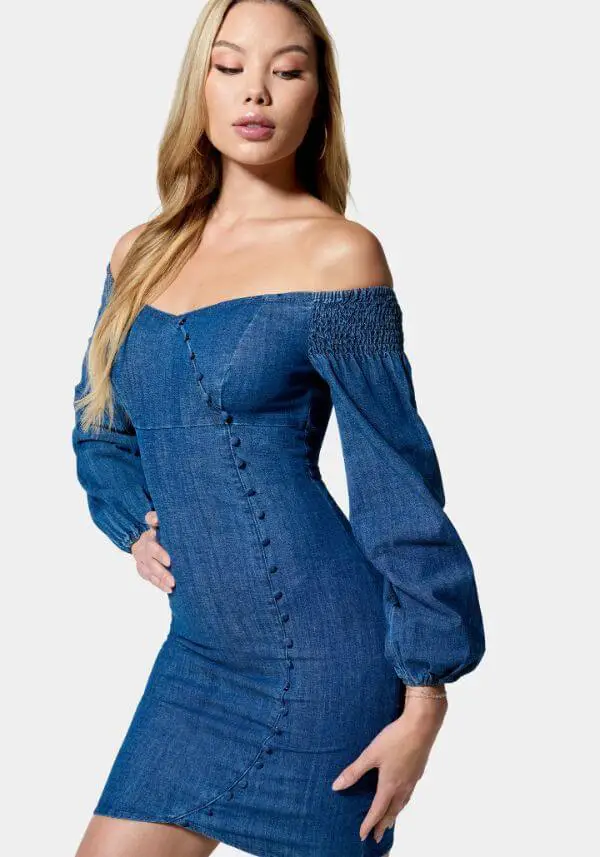 blue-denim-cold-shoulder-dress