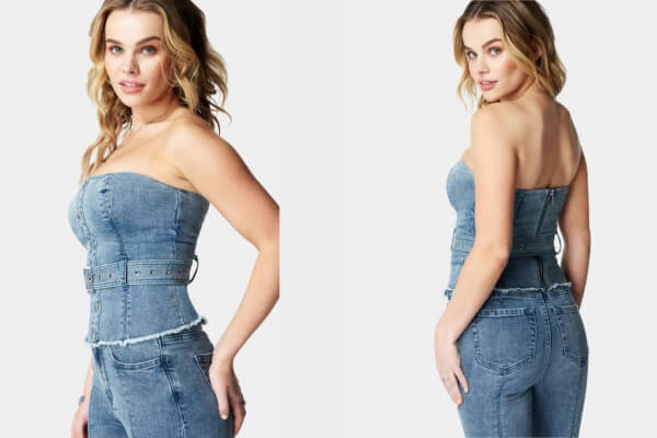 denim bustier top outfit