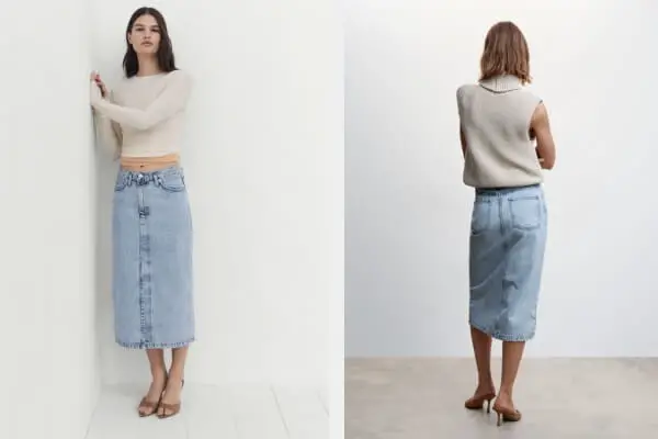 Midi Denim Skirt Outfit Ideas For Spring & Summer