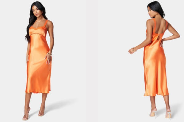 Orange Satin Midi Dress Outfit