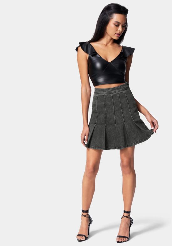 pleated-denim-mini-skirt