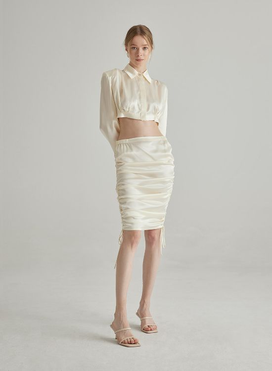 ruched-drawstring-silk-skirt