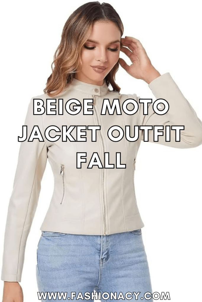Beige Moto Jacket Outfit Fall