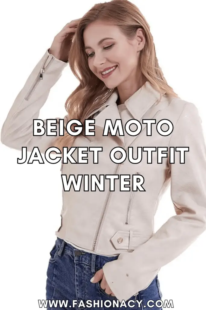 Beige Moto Jacket Outfit Winter