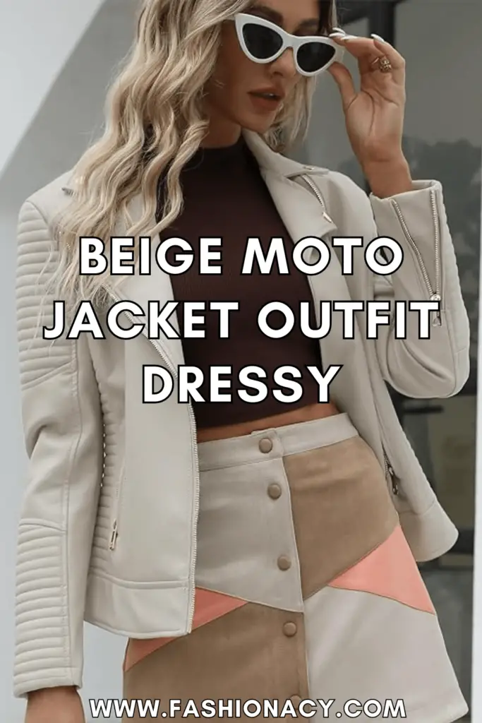 Beige Moto Jacket Outfit Dressy