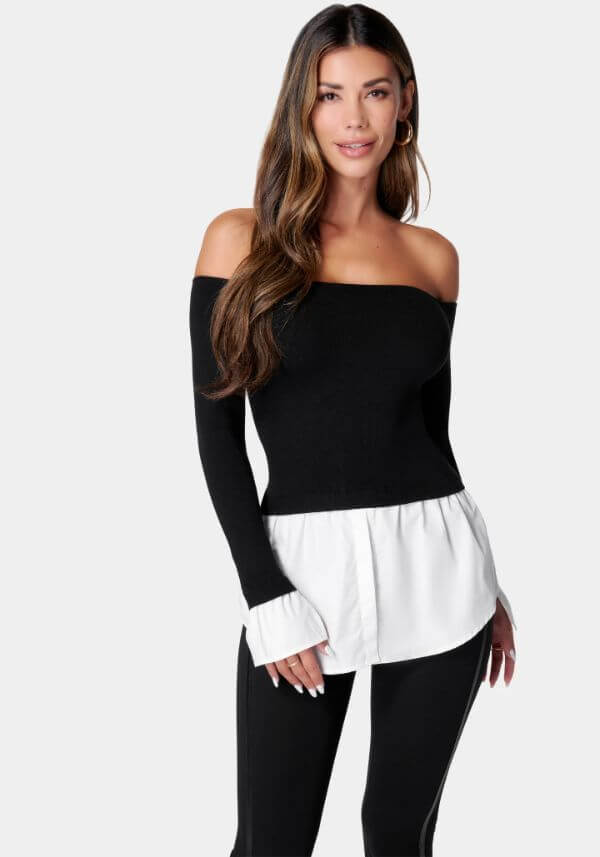 Black Off The Shoulder Sweater Top