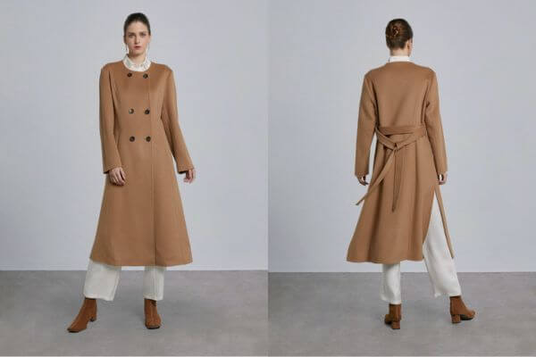 Collarless Wool Coat Outfit Women