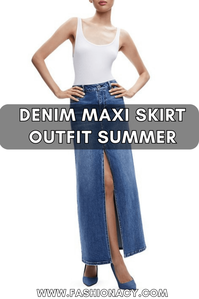 denim maxi skirt outfit summer