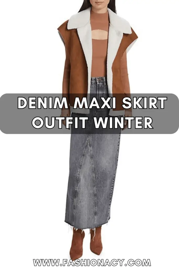 denim maxi skirt outfit winter