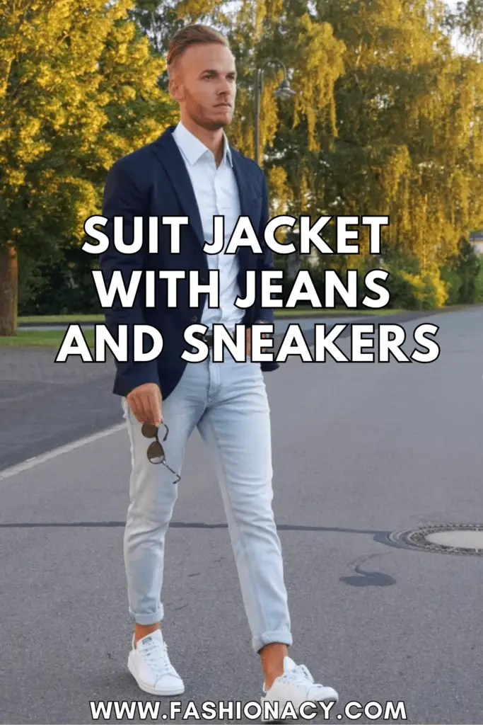 suit jacket with jeans and sneakers men