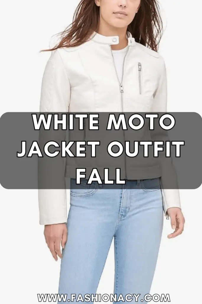 white moto jacket outfit fall
