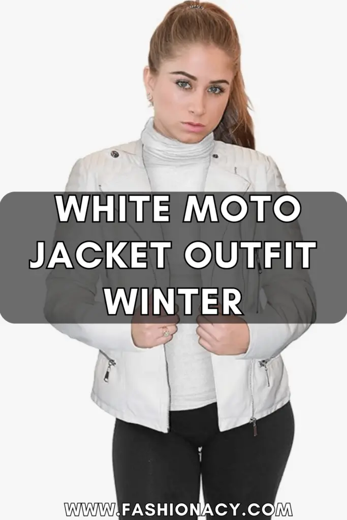white moto jacket outfit winter