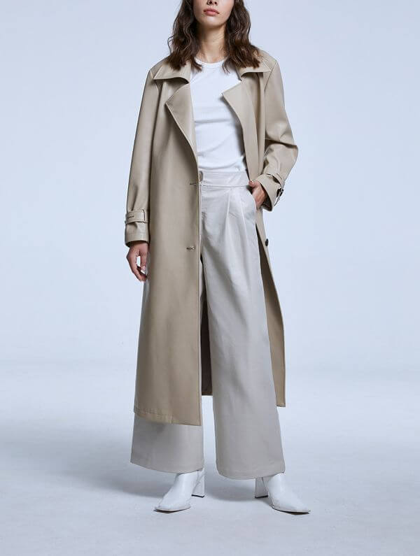 Beige Faux Leather Coat