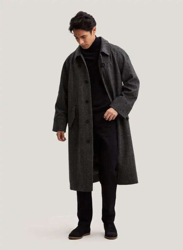 Black Wool Overcoat Men Outfit