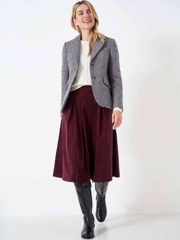 Dogtooth Blazer and Skirt Outfit
