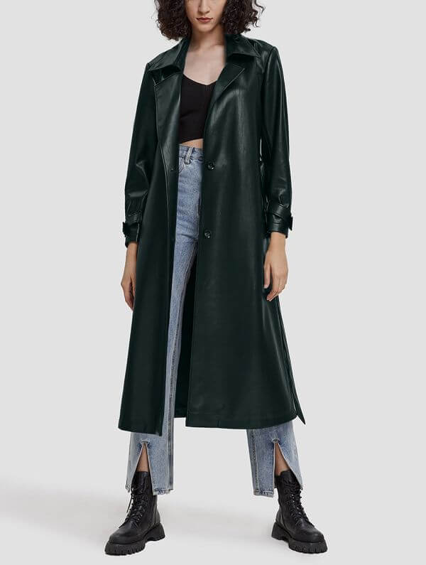 Green Faux Leather Coat