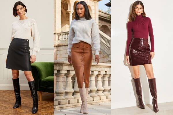 Leather Skirts With Boots Outfits